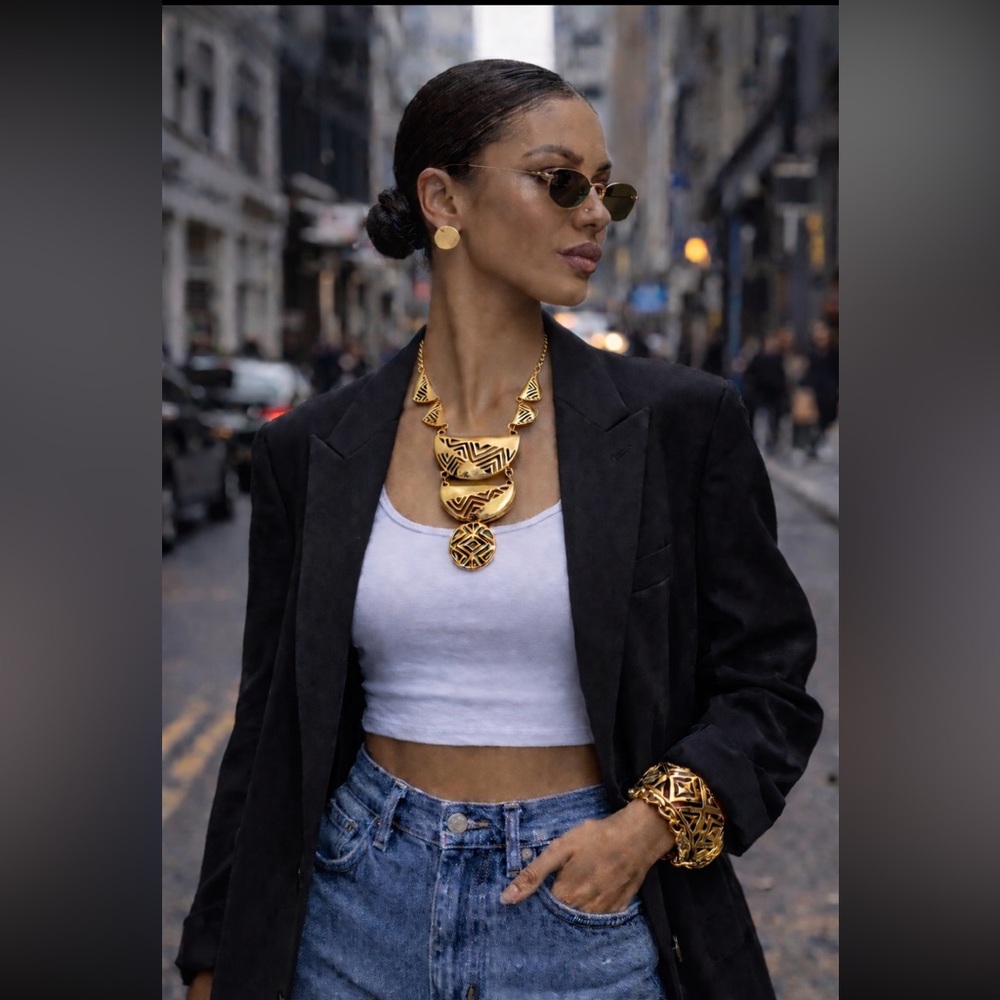 Necklace & matching Bracelet gold-tone abstract design earrings statement boho
